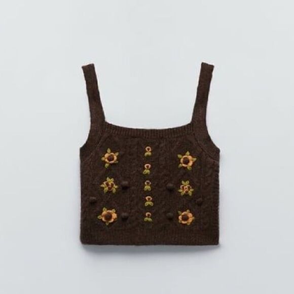 ZARA FLORAL KNIT TOP - Picture 4 of 4